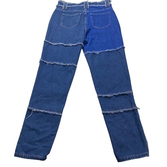 Shein Women Patchwork Medium Wash Dark Wash Denim Jeans Sz 31 x30 High-Rise - Picture 7 of 11